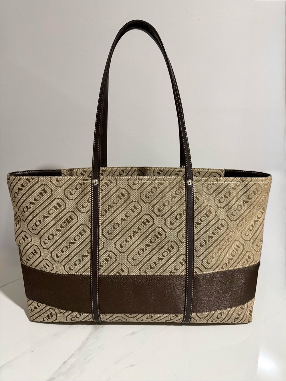Coach Lozenge Beige and Brown Tote Bag